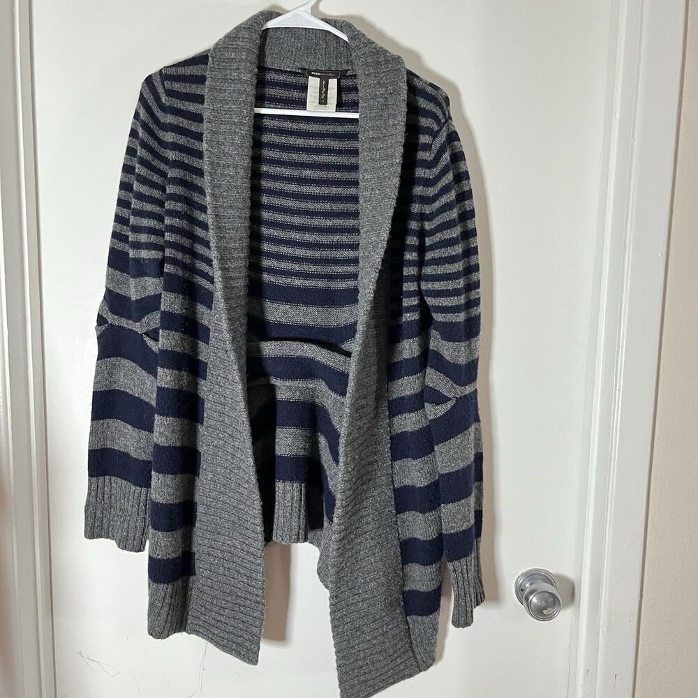 BCBG MAX AZRIA Women Sz S Blue & Grey Wool Cardigan Sweater Open Front